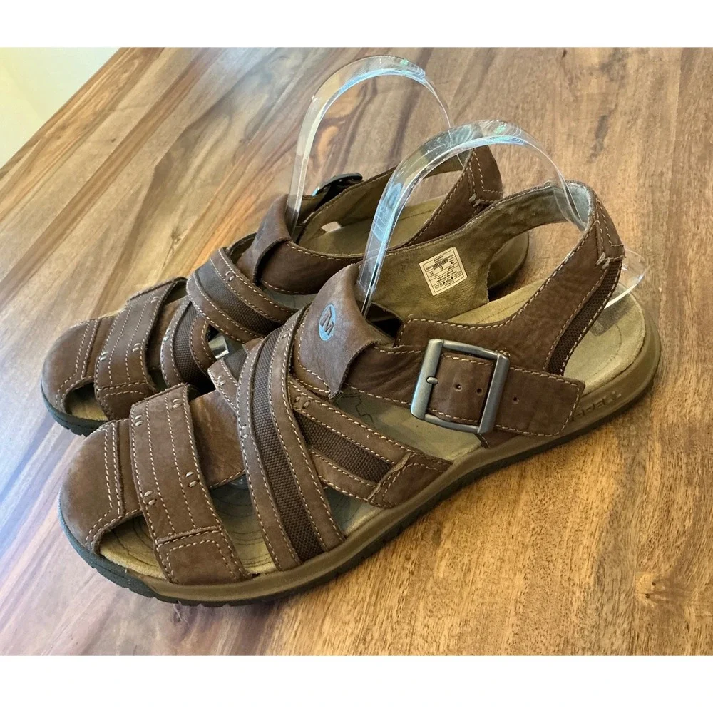 Merrell‎ Espresso Mens Brown Leather Comfort Sandals J82213 Size 11 Adjustable